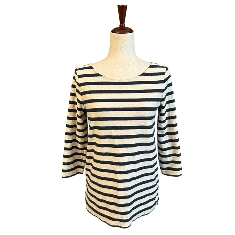 J. Crew Striped 3/4 Sleeve 100% Cotton Knit Pullover. Black & Ecru Size S #1810
